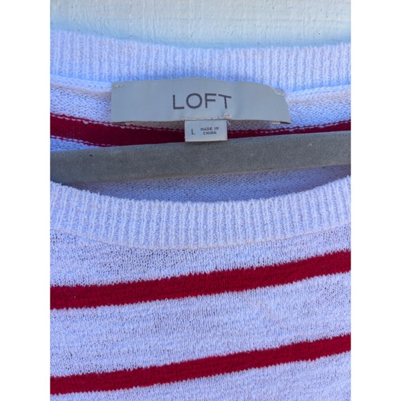 LOFT Women's Red Striped Short Sleeve Textured Top Casual‎ sz L - Picture 4 of 6